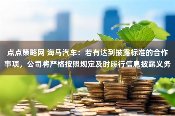 点点策略网 海马汽车：若有达到披露标准的合作事项，公司将严格按照规定及时履行信息披露义务